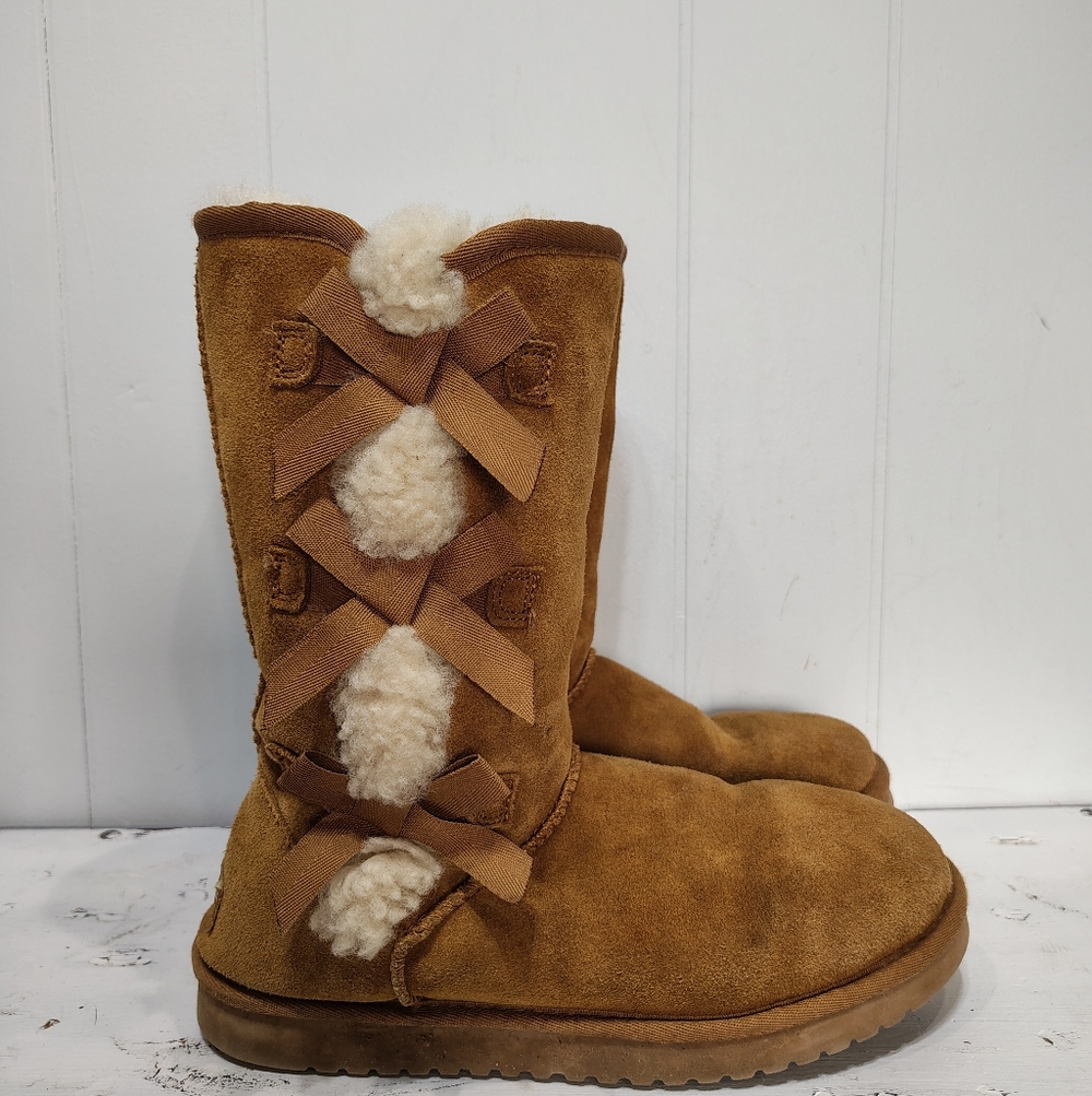 Koolaburra by UGG Victoria Tall Bow Boots Tan‎ Size 8 Suede Waterproofed